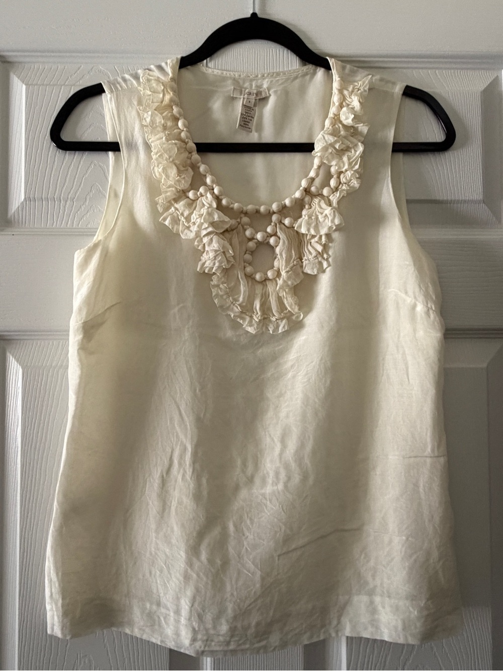 J. Crew Ivory Beaded Ruffle Embellished Top